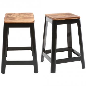 Set de 2 taburetes de cocina industriales de metal negro y madera 65 cm Nick