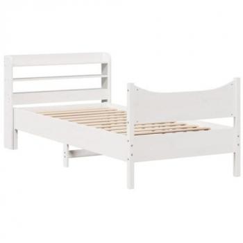 Estructura de cama con cabecero de madera maciza de pino blanco 100x200 cm