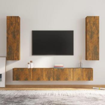 Set de muebles para TV 4 piezas madera contrachapada roble ahumado 100x30x30 cm