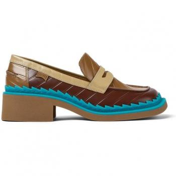 CAMPER Twins Women's Loafers - Burgundy/Beige/Brown, Size 40 (EU) / 9 (US), Smooth Leather