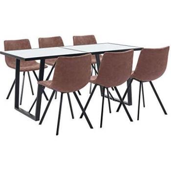 vidaXL Juego de Comedor 7 Piezas Cuero Sintético Mobiliario Decoración Interior Casa Hogar Robusto Duradero Resistente Funcional Práctico Útil Marrón