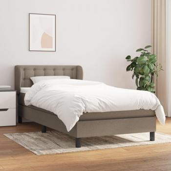 Cama Box Spring con Colchón Tapizado de Muelles Ensacados 100x200 cm en Tela Gris Taupe