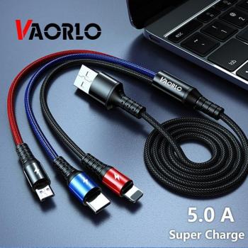 Cable USB VAORLO Super Charge 3 en 1 para Huawei, iPhone 11 Pro Max y Samsung - Carga rápida Micro USB tipo C de 8 pines, color negro