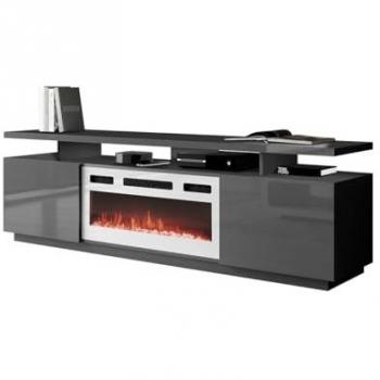 Mesa de TV Charlotte 151, Grafito y Blanco Brillante, 180x56x40cm, 2 Puertas