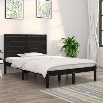 Cama doble pequeña de madera maciza 120x190 cm negra