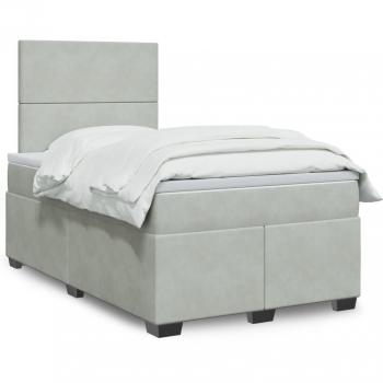 Cama box spring con colchón de muelles y terciopelo gris claro 120x200 cm