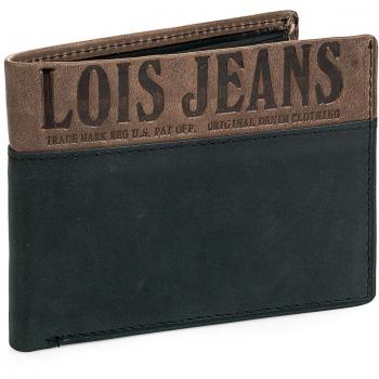 Lois - 12401 Cartera Monedero Billetero Tarjetero Hombre de Piel Genuina. Bicolor. Porta Monedas con Compartimento para Billetes y múltiples Ranuras, Color Negro-Marron