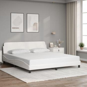 Cama con cabecera de cuero sintético blanco 180x200 cm