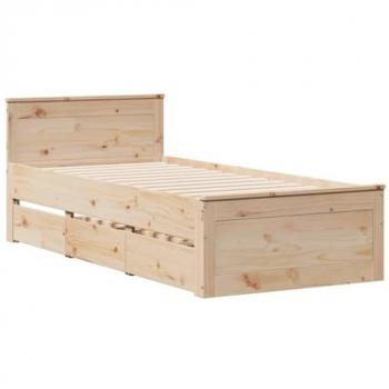 Cama individual con cabecero sin colchón de madera maciza de pino 100x200 cm Marrón