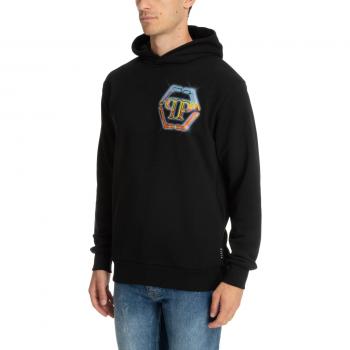 Philipp Plein Men's Black Hexagon Logo Swarovski Hoodie Size L