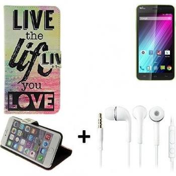 360° Funda Smartphone para Wiko Lenny, 'live the life you love' + auriculares | Wallet case flip cover caja bolsa Caso Monedero BookStyle - K-S-Trade