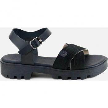 Sandalias de niña Eli 1957 en serraje con planta de gel, tiras negras Papanatas