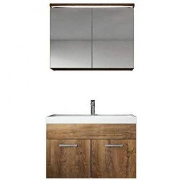 Conjunto de muebles de baño Paso 02 80 cm - Roble Marrón - Armario con lavabo y espejo
