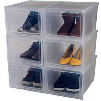 Iris Ohyama, Juego de 6 Cajas de Zapatos, Solapa Lateral Transparente, Apilable, Encajable, Dormitorio, Sala de Estar - Drop Front Shoe Box Euns - Transparente