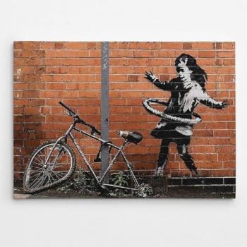 Impresión sobre Lienzo Banksy Hula Hoop - Poliéster, Madera, Rojo, Gris, Negro, 100x3x70 cm