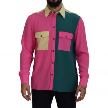 Dolce & Gabbana Multicolor Patchwork Silk Button Down Shirt - IT41 | L
