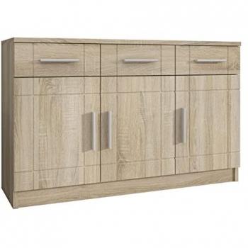 Cómoda Tucson 145, Roble Sonoma, con 3 Cajones y Puertas, 103x70x37cm