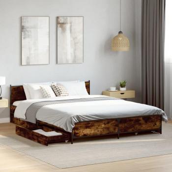 Cama multicapa de madera con cajones en color roble ahumado 140x190 cm