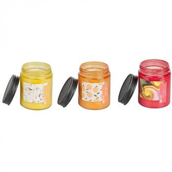 Conjunto de 3 velas perfumadas Fruity Bloom 100% cera de soja mecha de algodón vidrio fragancias melocotón, grosella roja y manzana dorada