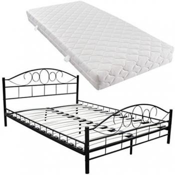 Cama negra de metal con colchón incluido, 180 x 200 cm