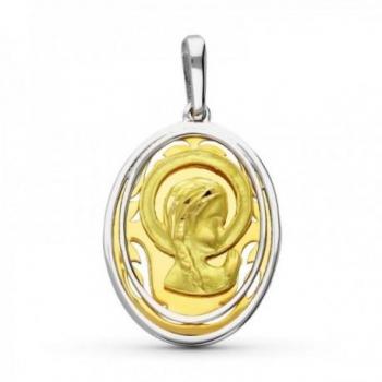 Medalla de Virgen Niña en oro bicolor 18k para Primera Comunión