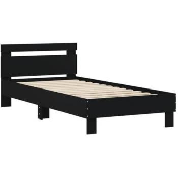 Estructura de cama con cabecero en madera ingeniería negra 75x190 cm