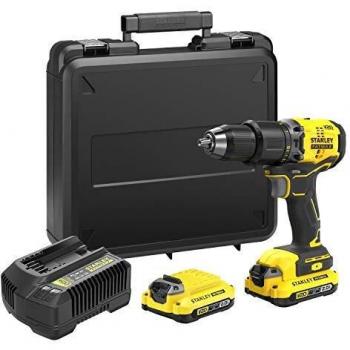STANLEY SFMCD715D2K-QW Taladro Percutor V20 LI-Ion 18V Brushless con 2 Baterías 2Ah Incluye Cargador y Maletín