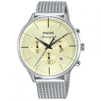 Pulsar PT3859X1 Men's Fashion Watch Ø 43 mm - Silver/Beige Quartz Analog