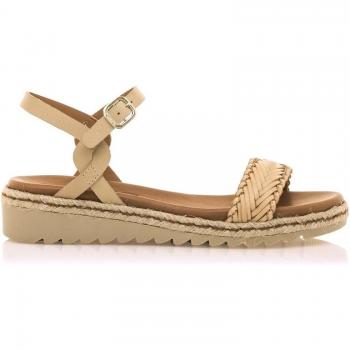 Sandalias planas de mujer con pala trenzada de piel