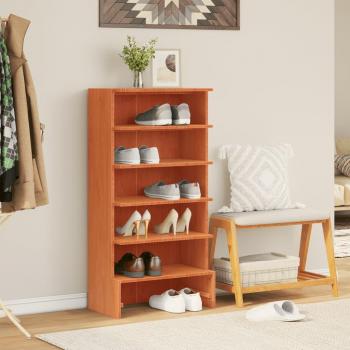 Mueble Zapatero Estantería Soporte de Zapatos de Madera Maciza de Pino, Color Natural, Blanco y Marrón, Dimensiones 52x30x104 cm