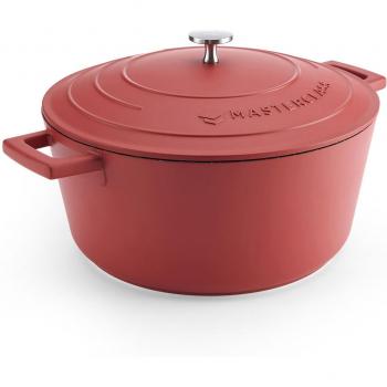 Cacerola grande MasterClass de 5 litros con tapa, 28 cm, de aluminio fundido ligero, apta para inducción y horno, color rojo