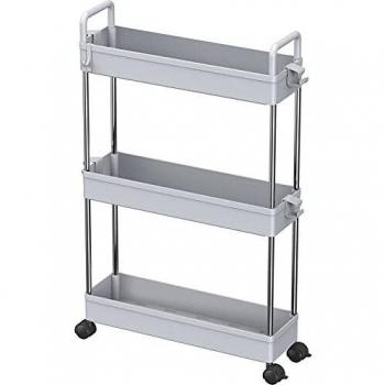 Ronlap Carrito de Servicio Carrito de Cocina Carrito de baño Carrito de baño 3 Niveles Carrito Multiusos Estante de Cocina con Gancho para asa, Estante Estrecho para Cocina, baño, Gris