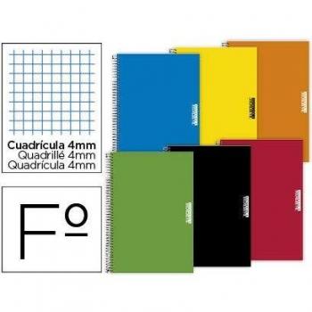Cuaderno espiral papercop folio tapa extradura 80 hojas cuadro 4 mm con margen 70 gr colores surtidos. 6 Unidades