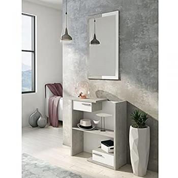 Aparador Alto Moderno DMORA con 2 Puertas y Estantes, Buffet de Cocina, 105x42x143 cm, Color Blanco y Cemento