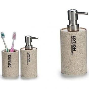 Dispensador de Jabón Lotion Plateado Beige Metal Resina Bambú 350 ml (1 uds)