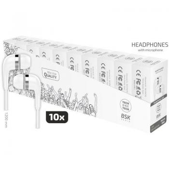 Pack 10 Auriculares Intrauditivos Tech One TEC2955 - Con Micrófono - Jack 3.5 mm - Color Blanco