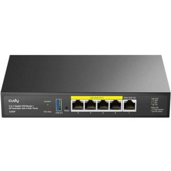 Router Cudy C200P 2-en-1 con Controlador AP, Ethernet Gigabit 1000Mbps, 4 Puertos PoE+ 60W, Soporta hasta 200 Puntos de Acceso, USB 3