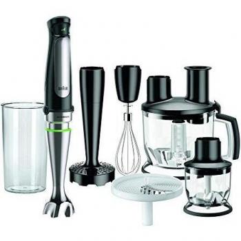 Braun Minipimer 7 MQ7087X - Batidora de Mano de 1000W, Minipicadora 350ml, Pasapuré, Varillas, Procesador de Alimentos con 3 Funciones, Vaso 600ml, Velocidad Automática, Tecnología ActiveBlade, Negro