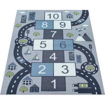 Alfombra Infantil Juego Rayuela Motivo Calles Gris 80x150 cm