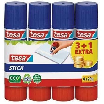 Tesa - Barra de pegamento, redonda, respetuosa con el medio ambiente, 4 unidades, 40 g, 20g, 1