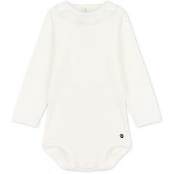 Organic Cotton Long Sleeve Bodysuit with Ruffles - Petit Bateau