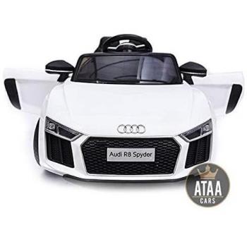 ATAA CARS Audi R8 Spyder Licenciado 12v Asiento Piel, Ruedas de Goma - Coche eléctrico para niños - Blanco