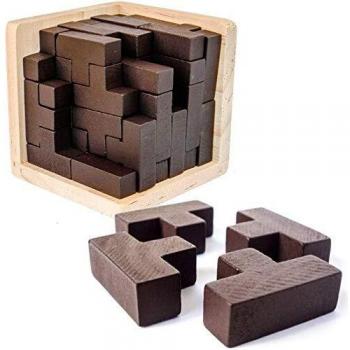 Rompecabezas 3D De Madera de Sharp Brain Zone. Desarrolla Habilidades de Genio con Sus Piezas en Forma de T Que se Ajustan como en Tetris. Juguete Educativo para Niños y Adultos.