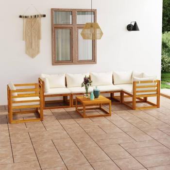 7-Piece Cream Cushion Garden Lounge Set in Solid Acacia Wood