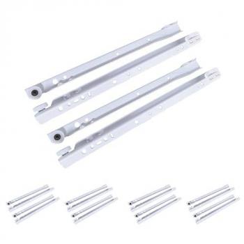Guías correderas para cajón con rodillos y bloqueo de apertura | Extracción parcial | Fijación inferior | Carga 30Kg | 30 cm | Pack de 5 unidades