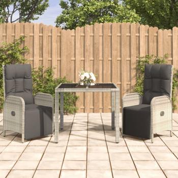 3-Piece Grey Poly Rattan Garden Dining Set with Cushions