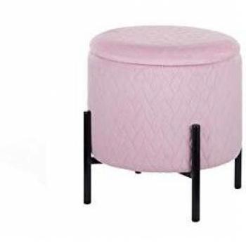 Taburete en terciopelo rosa con almacenaje WENONA