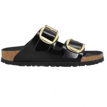 Birkenstock Arizona Big Buckle Black Patent Leather Two-Bar Mules for Women Size 42