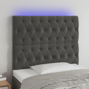 Cabecero LED gris oscuro de terciopelo con luces, dimensiones 100x7x118/128 cm
