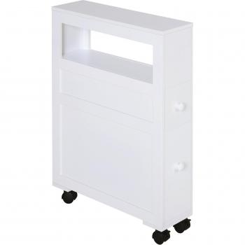 HOMCOM Armario de Baño con Ruedas 2 Cajones y Estante Blanco